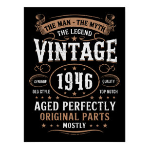 Poster Anniversaire 1946 Homme Mythe Légende 80e Annivers