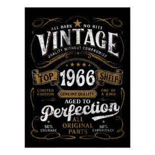Poster Anniversaire 1966 Vintage Vieilli à la Perfection