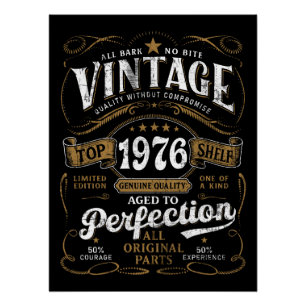 Poster Anniversaire 1976 Vintage Vieilli À La Perfection