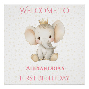 Poster Anniversaire Personnalisé Princesse Elephant Bienv