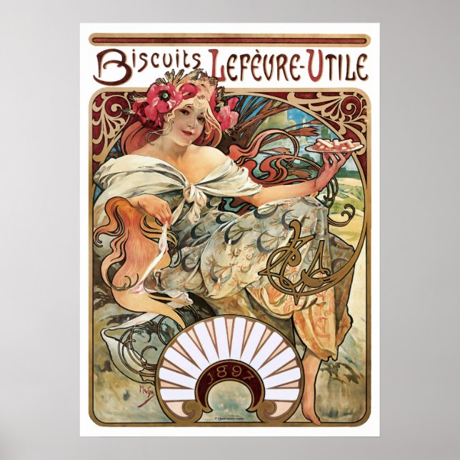 Poster Annonce de cookies Art nouveau par Alphonse Mucha (Devant)