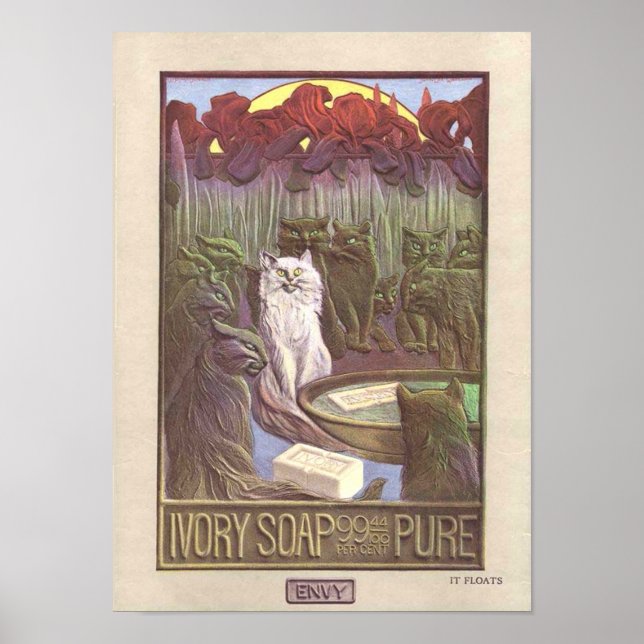 Poster Annonce savonneuse avec 2 chats (Devant)