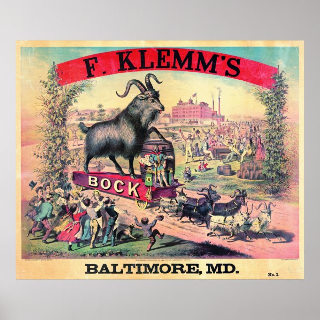 Poster Annonce vintage Bock Beer 1890 (Devant)