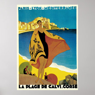 Poster Annonces Vintage voyage : La Plage de Calvi, Corse
