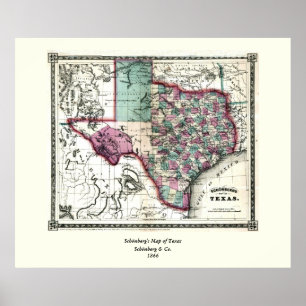 Poster Antiquarian Map of Texas by Schönberg & Co.
