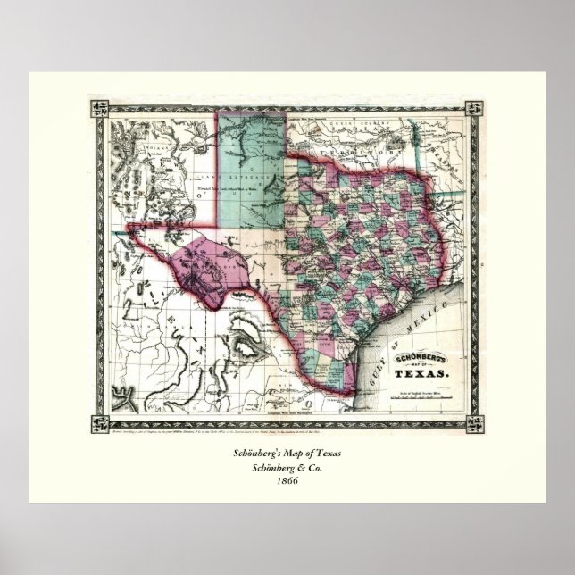 Poster Antiquarian Map of Texas by Schönberg & Co. (Devant)