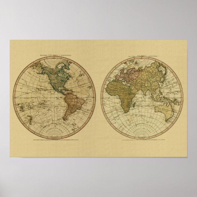 Poster Antique 1786 World Map by William Faden (Devant)