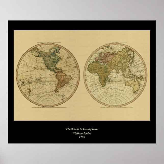 Poster Antique 1786 World Map by William Faden (Devant)