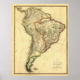 Poster Antique 1817 Map of South America by Samuel Lewis