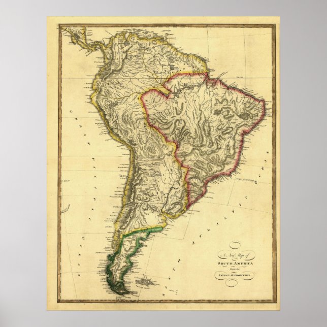 Poster Antique 1817 Map of South America by Samuel Lewis (Devant)