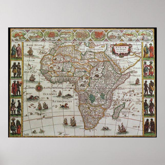 Poster Antique carte du Vieux Monde de l'Afrique, c. 1 63 (Devant)