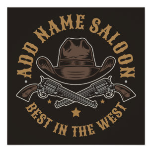 Poster Antique Cowboy Guns AJOUTER NOM Old Wild West Salo