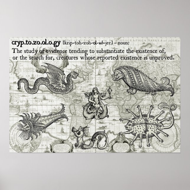 Poster Antique Cryptozoology Map Print (Devant)