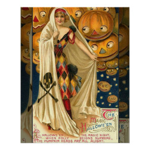 Poster Antique Halloween Jack-o'-lantern Costume Femme