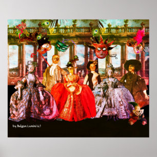 POSTER ANTIQUE ITALIENNE PUPPETS MASQUERADE COSTUME PARTI