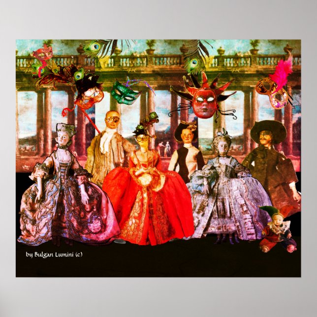 POSTER ANTIQUE ITALIENNE PUPPETS MASQUERADE COSTUME PARTI (Devant)