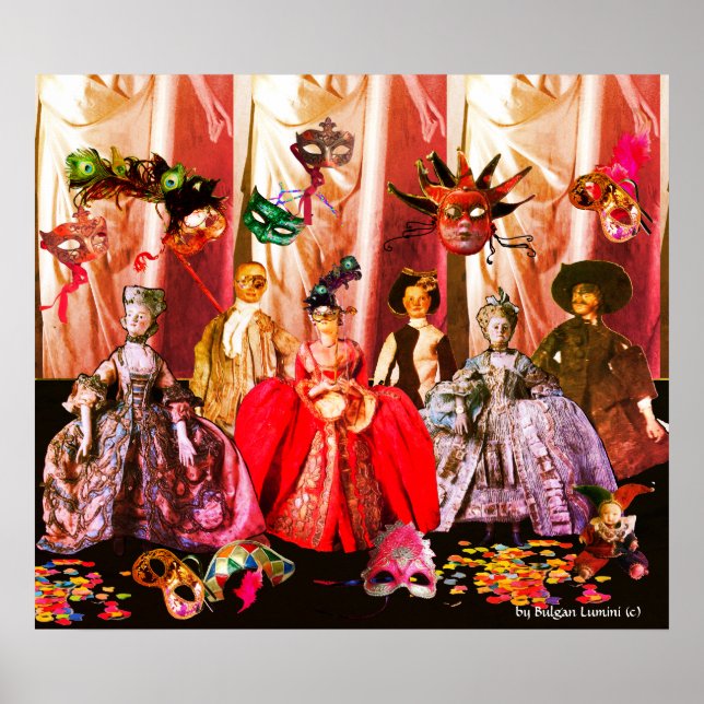 POSTER ANTIQUE ITALIENNE PUPPETS MASQUERADE COSTUME PARTI (Devant)