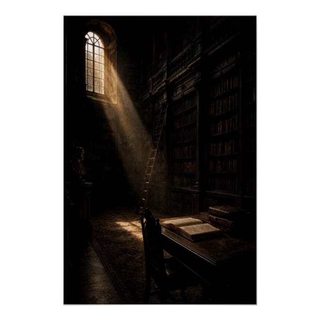 Poster Antique Library Dramatic Sunlight Wall Art (Devant)