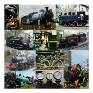Poster Antique Moteur à vapeur Locomotive Train Collage