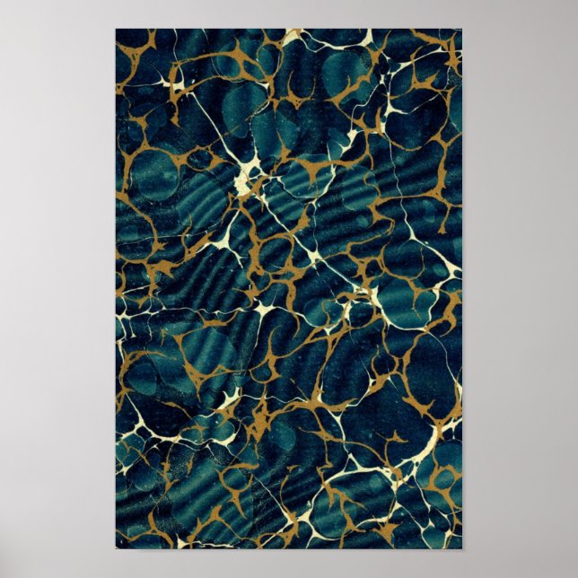 Poster Antique reliure en papier fin marbré bleu marbré (Devant)