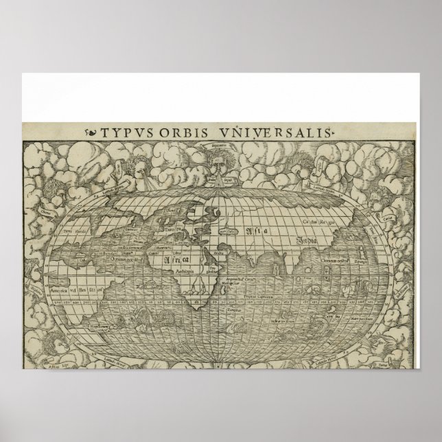 Poster Antique World Map by Sebastian Münster aux environ (Devant)