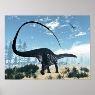 Poster Apatosaurus dinosaure dans le désert - rendu 3D