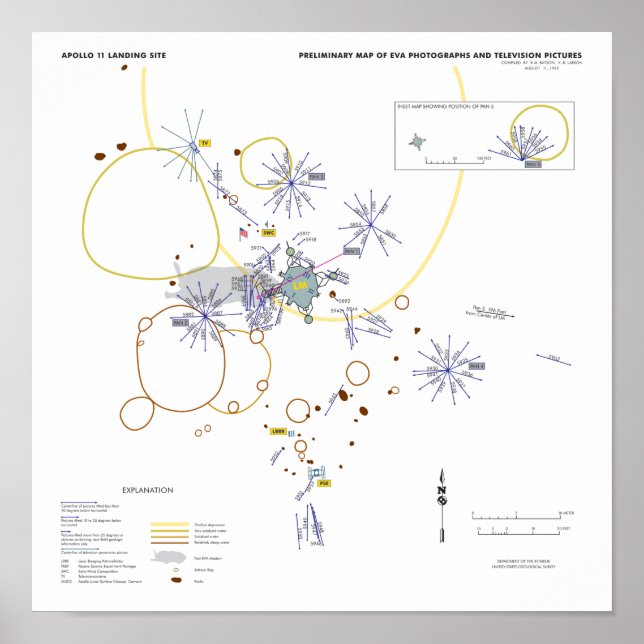 Poster Apollo 11 photo carte moonwalk (Devant)