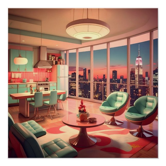 Poster Appartement penthouse futuriste atomique (Devant)