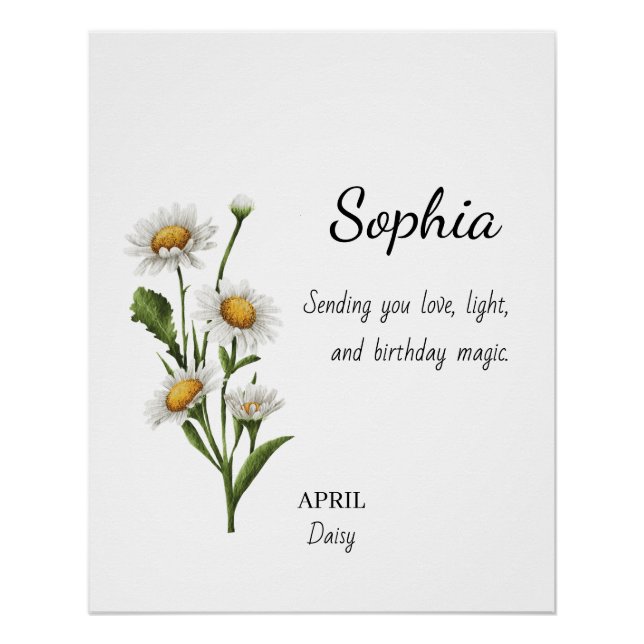 Poster April Daisy Personalized Birthday (Devant)