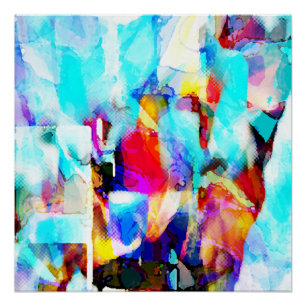 Poster Aqua Blue Rose Jaune Blanc Peinture Art Design