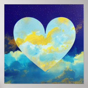 Poster Aqua et Gold Heart