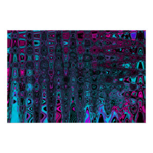Poster Aqua Magenta et Vagues Abstraites noires