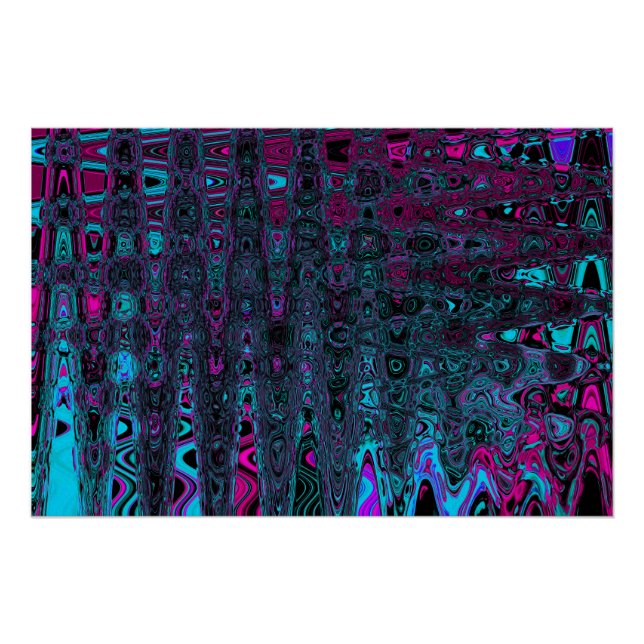 Poster Aqua Magenta et Vagues Abstraites noires (Devant)