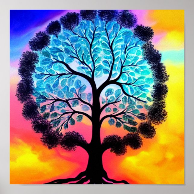 Poster Aqua Pink Tree of Life (Devant)