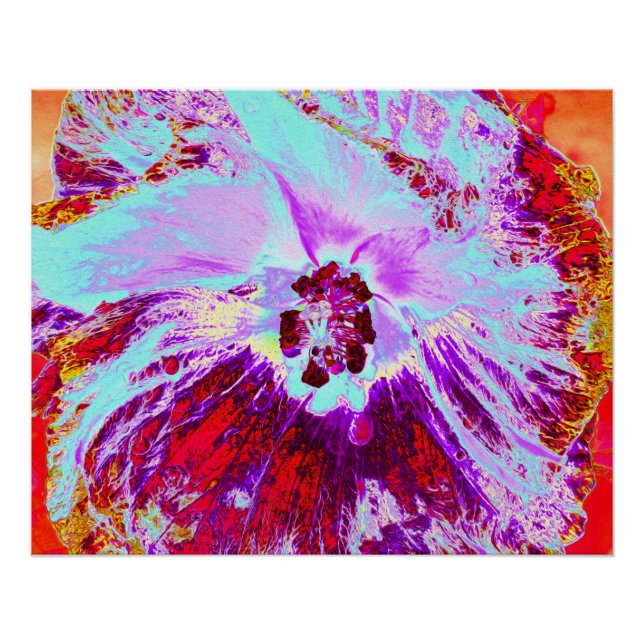 Poster Aqua tropicale Abstraite et fleur d'Hibiscus pourp (Devant)