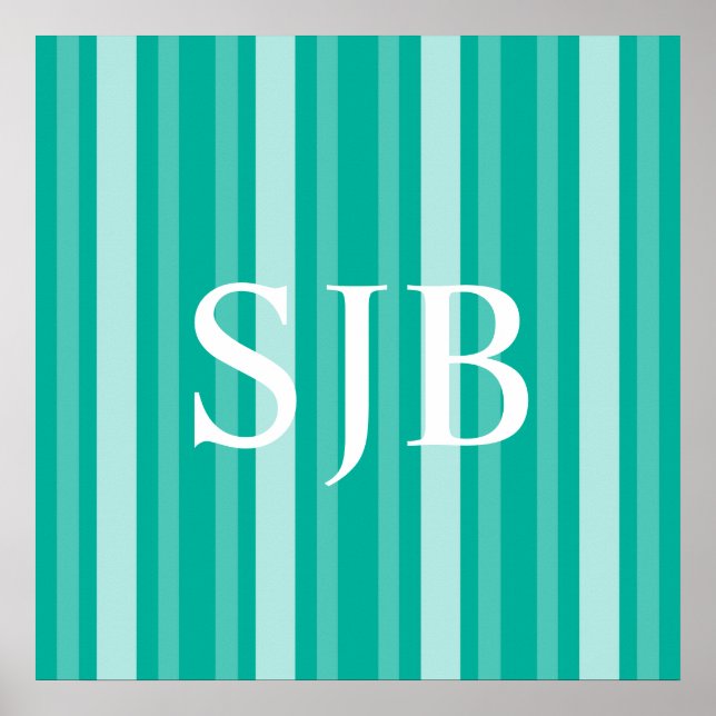 Poster Aqua Victorian Lady Stripe avec Monogramme (Devant)