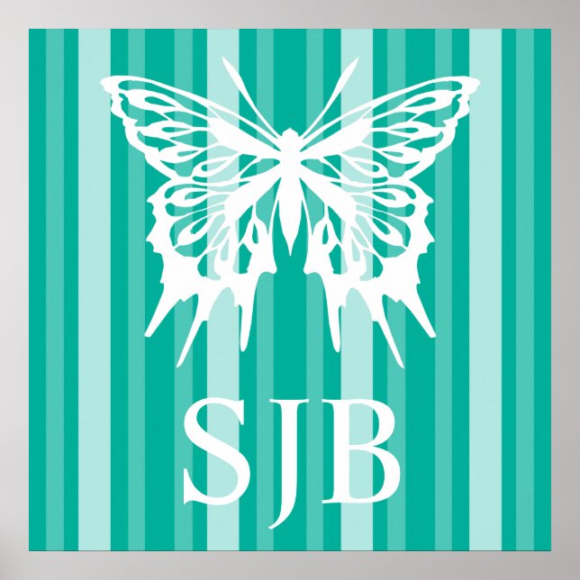 Poster Aqua Victorian Lady Stripe avec Papillon (Devant)