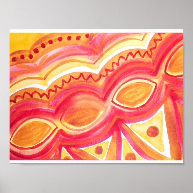 Poster Aquarelle Abstraite avec ambiance ethnique chaleur (Devant)