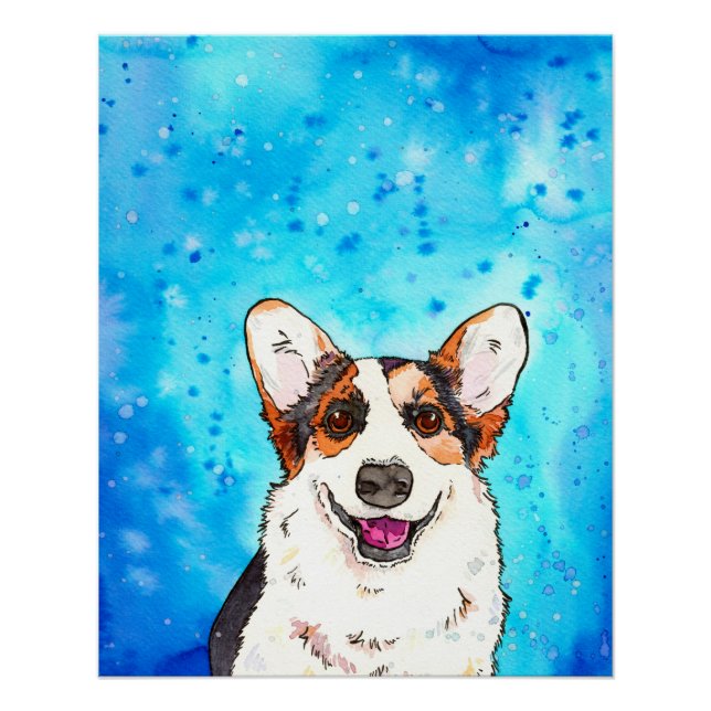 Poster Aquarelle adorable Tricolor Corgi (Devant)