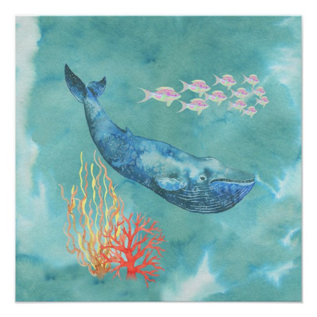 Poster Aquarelle Baleine bleue ID368 (Devant)
