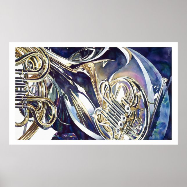 Poster Aquarelle "Bending Light" Instruments de musique (Devant)