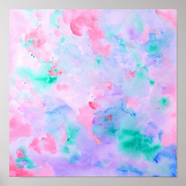 Poster Aquarelle bleu Abstrait (Devant)