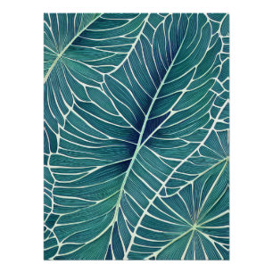 Poster Aquarelle Bleu Vert Turquoise Feuilles tropicaux
