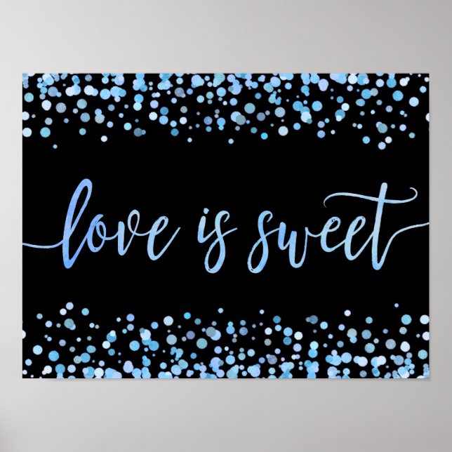 Poster Aquarelle bleue Confetti Point Mariage L'amour est (Devant)