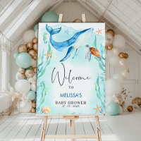 Aquarelle Blue Ocean Sea Baby shower Bienvenue