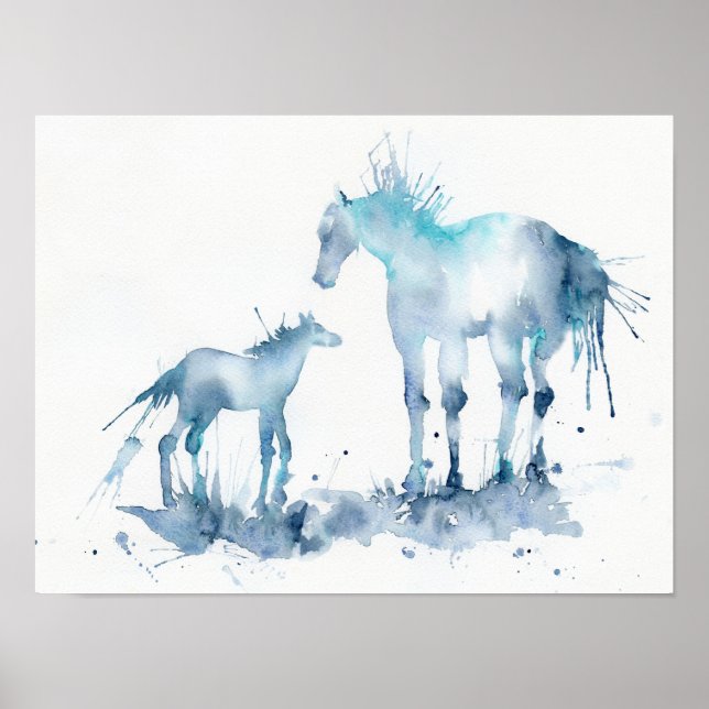 Poster Aquarelle Cheval Abstrait et peinture de poulain (Devant)