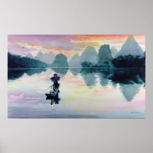 Poster Aquarelle chinoise "Cormorant Fisherman"