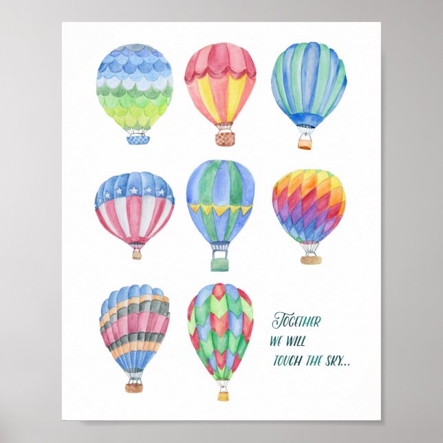 Poster Aquarelle Citation de Ballon à Air Chaud Art 4- 8" (Devant)