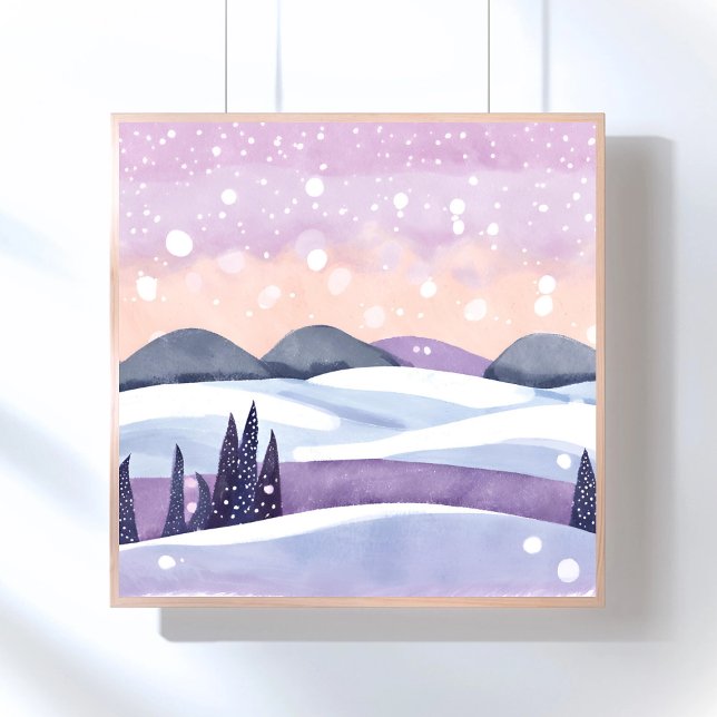 Poster Aquarelle Collines Violettes Hiver (Créateur téléchargé)
