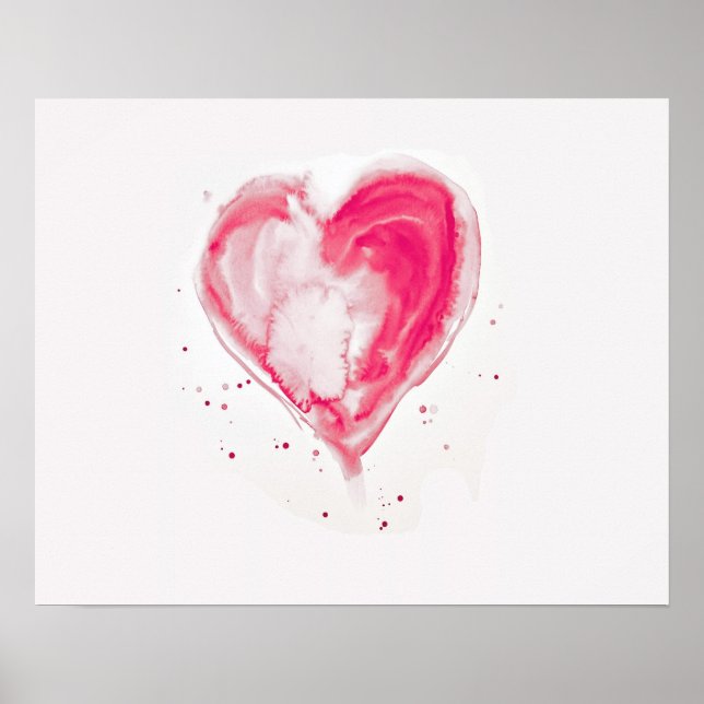 Poster Aquarelle de coeur rose (Devant)
